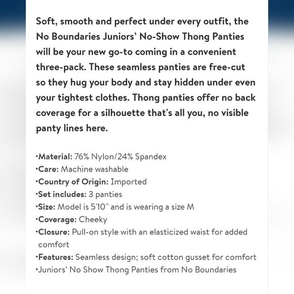 NWT No Boundaries Junior's No Show Thong Panty 3-pack Size pink L - Picture 6 of 6